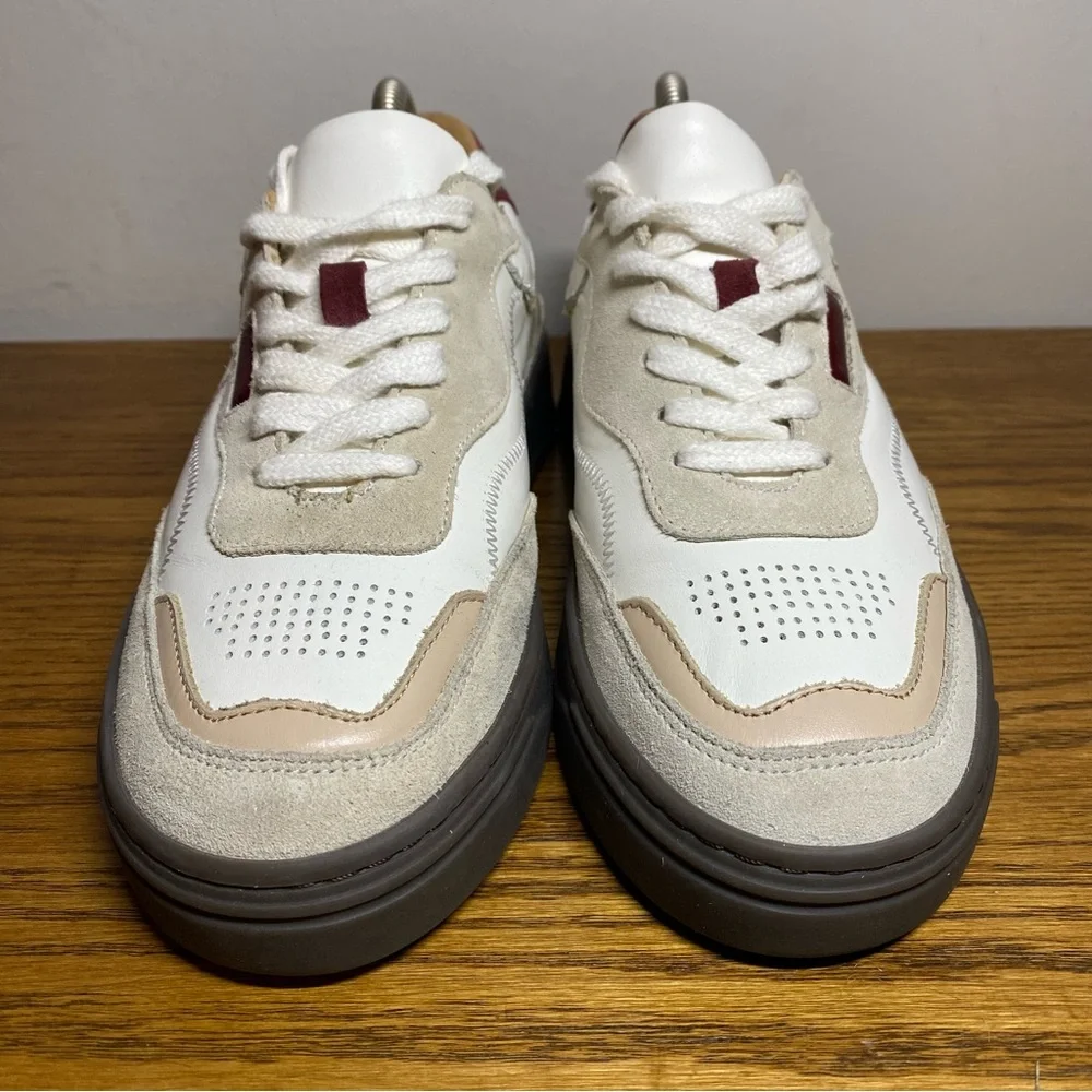 ALOHAS White, Beige & Burgundy Leather Sneakers